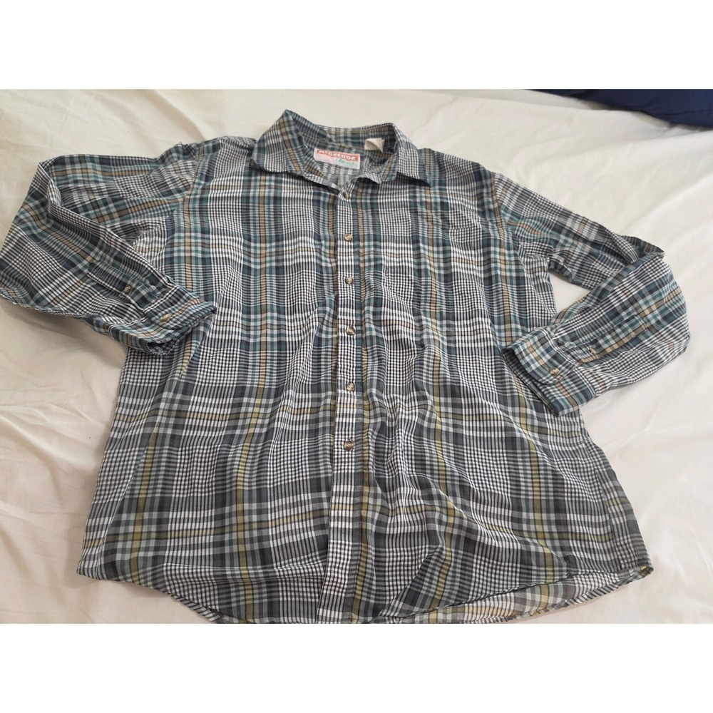 McGregor Classics Mens Large Plaid Button Down Shirt Teal Green Long Sleeve